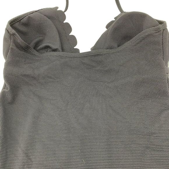 Time & Tru Scallop Black One Piece Swimsuit Solid Halter Size M 8-10 2726 padded - Picture 3 of 6